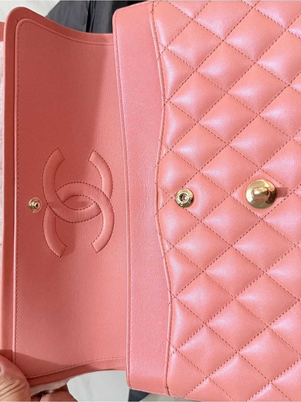 CHANEL Quilted Shoulder Bag in Coral Pink with Gold Hardware
